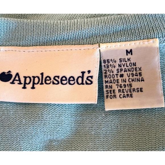 APPLESEED’S SILK BLEND TEAL CREW NECK SWEATER. WOMEN’S SIZE MEDIUM - Picture 6 of 7